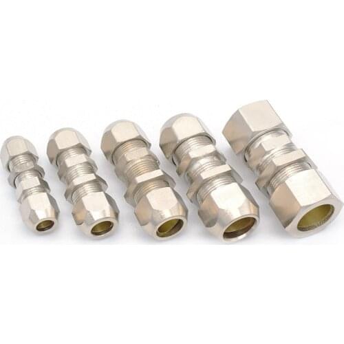 Bulkhead Straight Push Brass oil Pipe Fitting 4 6 8 10 12 14 16mm OD Tube Compression Ferrule Tube Compression Fitting Connector