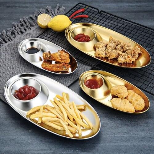 Stainless Steel Snack Tray Tableware Plates Dessert Decorative Storage Food Seasoning Dish Kitchen Accessories Oval Shape