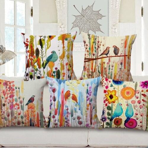 Bird Cushion Waist Pillow Bed Cover Cotton Linen Bird 18x18 Home Case Home Textile