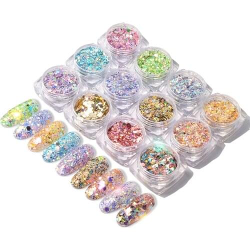 Nail Powder Sparkling Plastic 3D Sequins Glitter Size Mixed DIY Nail Art Decoration Accessories Paste on Nails