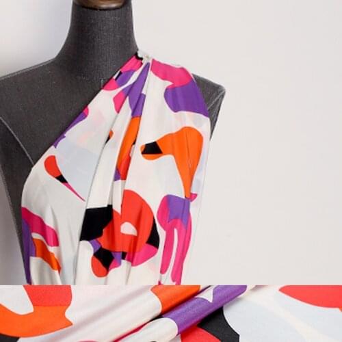 115CM 16MM Letters Print Colorful Silk Crepe De Chine Fabric for Summer Dress Blouse Skirt Shirt Pants E1409