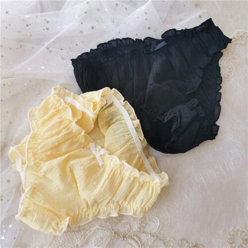 Ruffle Pure Silk Panties For Girl Sweet Candy Color Cute Low Waist Womens Underwear Seamless Transparent Breathable Lingerie