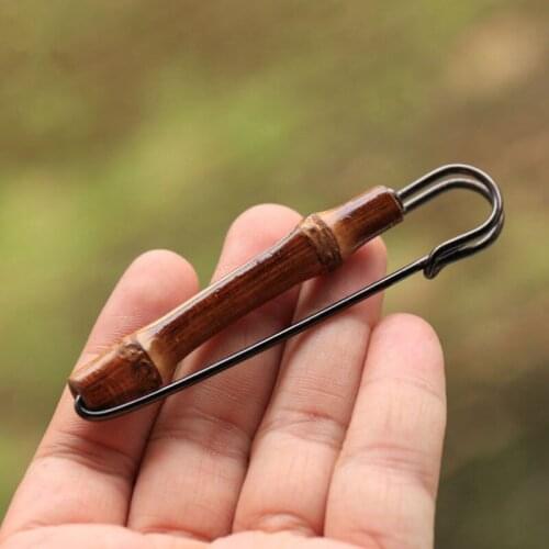 Vintage Natural Bamboo Suit Pin Metal U Shape Buckle Garment Brooch Pin Jewelry Unisex Men Women Unisex Brooches