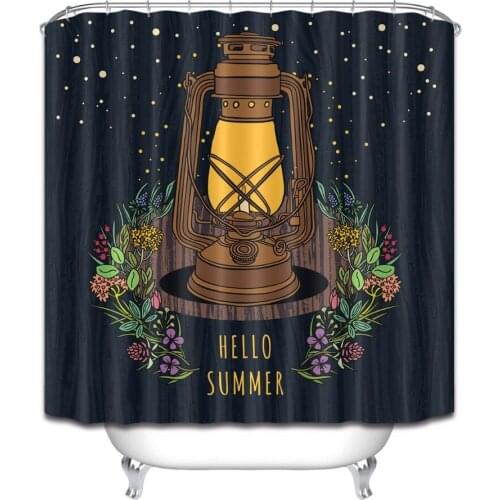 72'' Bathroom Waterproof Fabric Shower Curtain Polyester 12 Hooks Bath Accessory Sets Hello Summer Vintage Oil Lamp With Flowers