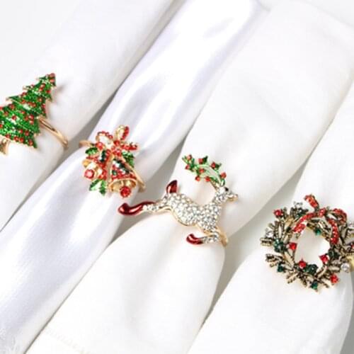 High-end Christmas Tree Napkin Buckle Flower Wreath Elk Bell Santa Claus Style Hotel Household Supplies Gift Stainless Steel