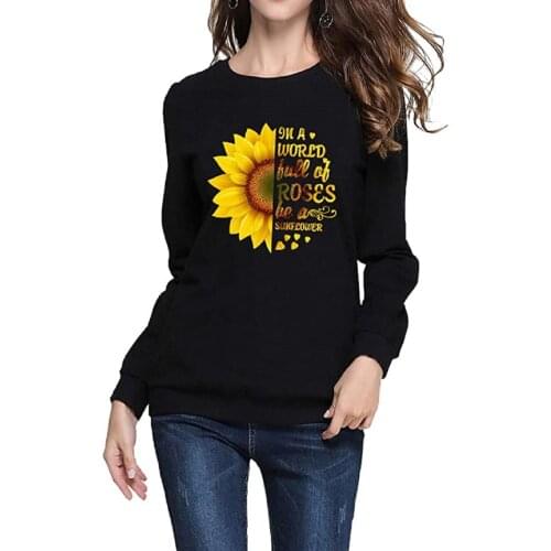 NEW2021 Autumn casual womens cotton long-sleeved sweatshirts tops Korean y2k style plant flower pattern printed O-neck pullover