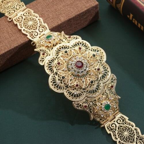Moroccan Chic Floral Womens Waist Chain with Rhinestone Gold Jewelry Belt Luxury Wedding Belt Luxury Gold Womens Belt Chain