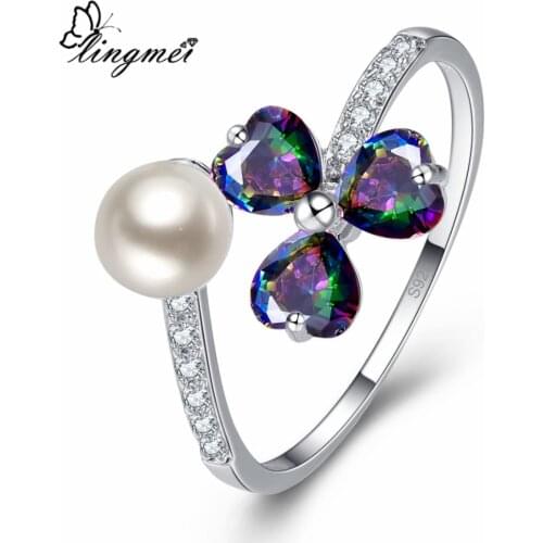 Lingmei Wedding Band Flower Love Heart Engagement Rings Zircon Silver ColorRing Size 6-9 Anniversary Jewelry Christmas