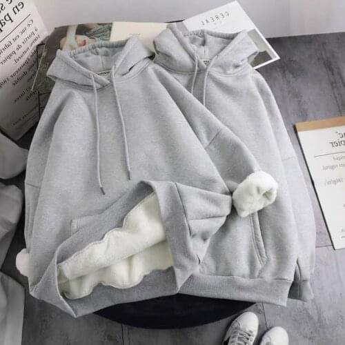 2021 Winter Hoodies Pullovers For Women Warm Thicken Fleece Female Oversize Sweatshirt Solid Womens Loose Casual Velvet Tops