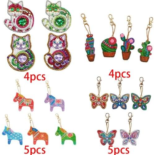 4/5 pcs DIY Special Shaped Diamond Painting Key Buckle and Resin Shaped Drill Full Drill Keychain Cat Keyring Gift Beautiful