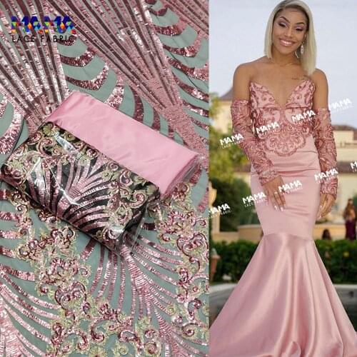 5 Yards 2021 High Quality African Sequins Lace Fabric Muslin Net Lace Embroidered Tulle Mesh For Bride Party Dress Material