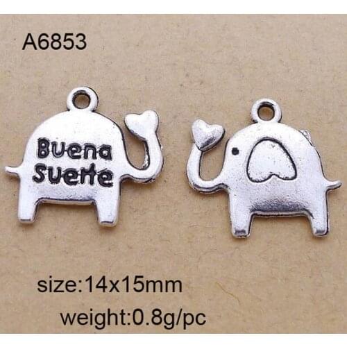 50pcs/lot 15*14mm Antique Silver Zinc Alloy Mini Elephant Charms Fashion Pendant Making