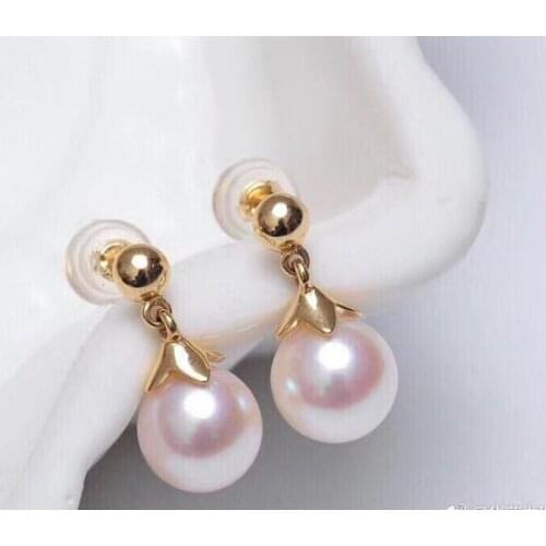 Free shipping gorgeous pair of 10-11 mm south sea white pearl dangle earring 18k