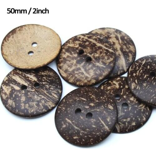 30pcs/lot 50mm 2 inch Big natural coconut buttons 2-hole round sewing dark brown buttons free shipping COCO001