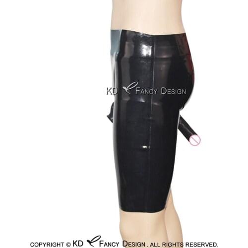 Black Latex Long Leg Boxer Short With Open Penis Sheath And Anal Condom Rubber Briefs Underwear Bottoms DK-0056
