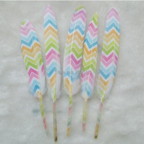 Colorful Wave Stripe Print White Duck Cochettes Feathers,print duck feathers loose for millinery,crafts,wedding,10-15cm 100Pcs