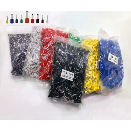 E0508 E7508 E1008 E1508 E2508 1000pcs/Pack Insulated Ferrules Terminal Block Cord End Wire Connector Electrical Crimp Terminator