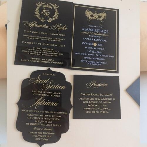Hot sale free design custom shape black acrylic card with gold foil