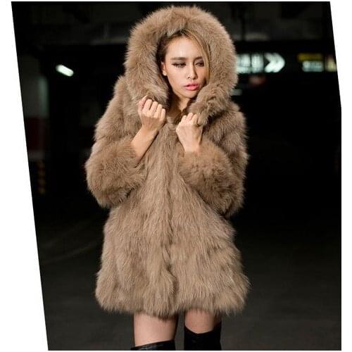 Burst of imitation fox fur half long hat in long fur coat coat winter coat women black fur coat winter coat women