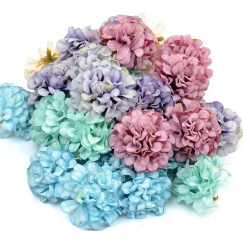 50pcs/lot Cheap Artificial Flower Silk Hydrangea Head For Wedding Decoration DIY Wreath Scrapbooking craft Fake Flowers