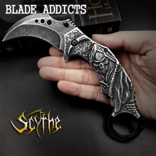 Pocket Knife Death Reaper 3D Engrave Tactical Hunting Folding Knife Karambit Claw Knives High Quality Everydaycarry