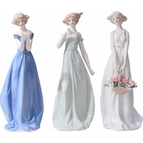 Ceramic sister girls lady figurines home decor crafts room decoration handicraft ornament porcelain figurines vintage statue