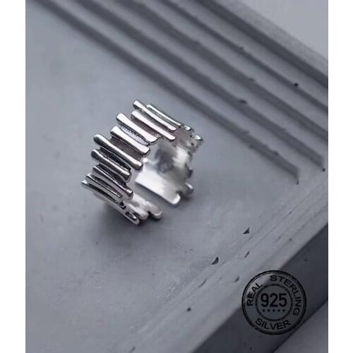 925 Sterling Silver Rings For Women Opening Adjustable Irregular Word Geometric INEFFA Punk Hip Hop Fashion Jewelry Party Gifts