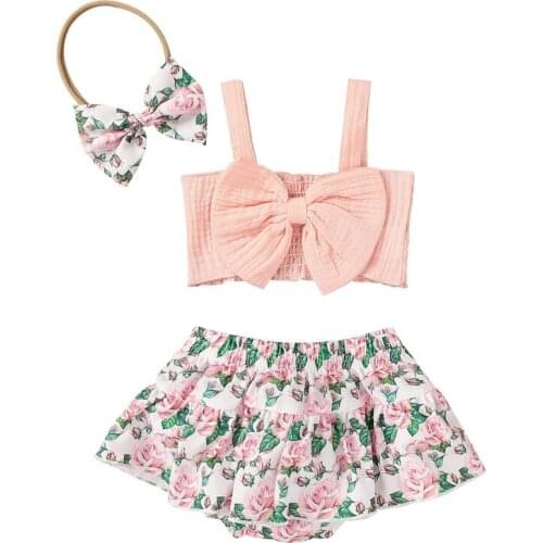 Bobora Toddler Baby Girls Summer Shorts Sets Off Shoulder Ruffle Top Pleated Print Shorts Skirt 3Pcs Outfits