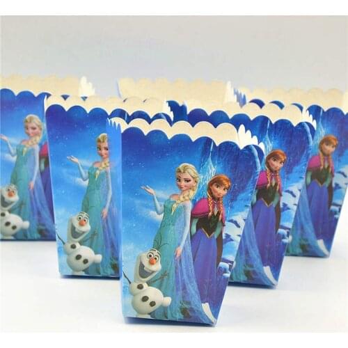 Disney Cartoon Frozen Box 6pcs/Lot Disposable Paper Box Princess Anna Elsa Theme Birthday Party Baby shower Popcorn Box Supplies