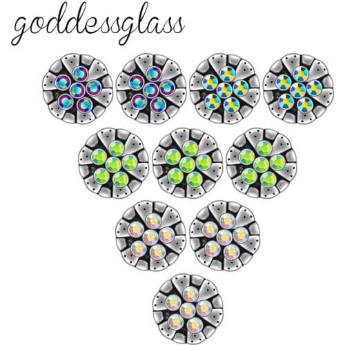 Beauty 10pcs mixed Round Flower patterns Rhinestone 12mm snap buttons fit 12mm snap bracelet jewelry wholesale KZ9120