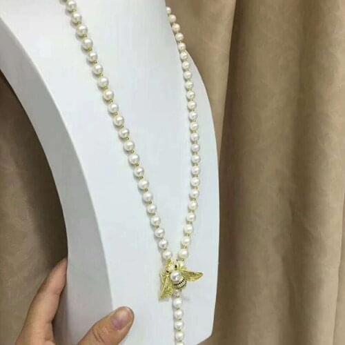 Hot sell new super American 8-9mm natural white freshwater pearl necklace 90cm long sweater chain micro zircon fashion jewelry