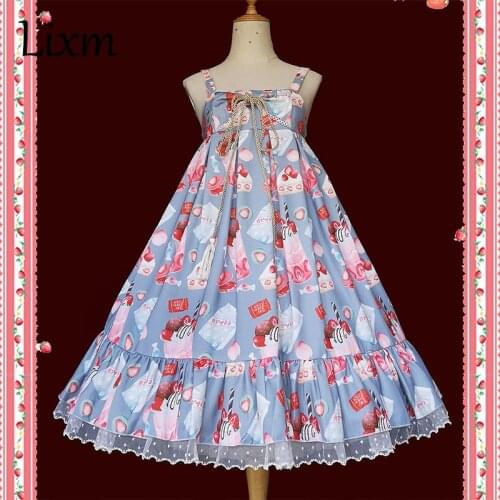 Lolita Strawberry JSK Tea Party Japanese Style Girl sweet soft ice lolita cosplay Lace dress Maid Costume dress