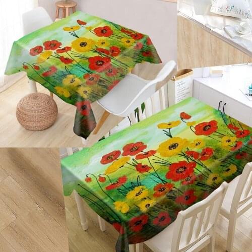 Poppy Painting Custom Table Cloth Oxford Fabric Rectangular Waterproof Oilproof Table Cover Family Party Tablecloth