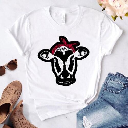 Cute Bandana Bow Cow Printed Women T Shirt 2020 Summer White Casual Short Sleeve Gift For Lady Girl Funny Female Clothes Top