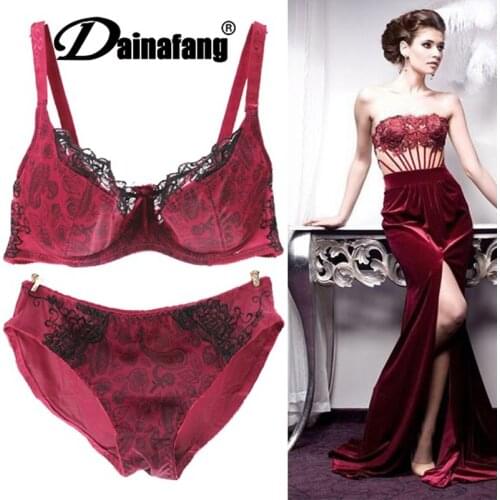 Fashion transparent sexy bra set plus size Women gauze embroidery ultra-thin underwear set lace brassiere and hollow out Panties