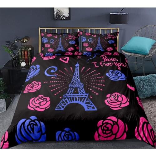 Tower Bedding set Paris Duvet cover set for girls Roses Bed line for kids Romantic quilt cover girl bed set Valentines gift