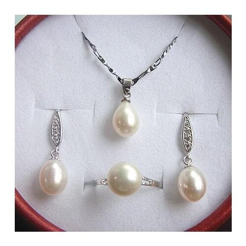 New Arrival Real Genuine Natural Freshwater Pearl Jewelry Set Graceful Gorgeous Nice Fashion Charm Jewelry Set