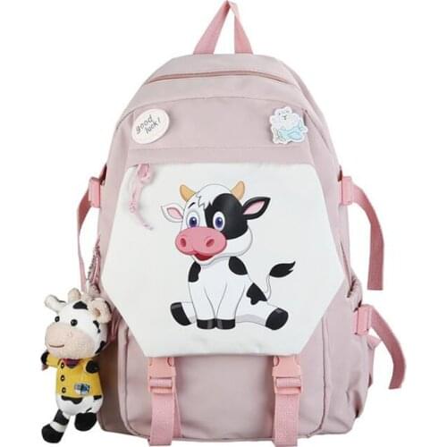 Nylon Student Women Backpack Kawaii Harajuku Waterproof School Bag Pin Badge Lady Cute Backpack Girl Fashion Book Female Bag