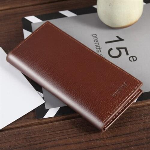 2021 New PU Long Mens Wallet Thin Lychee Pattern PU Leather Coin Pouch Money Clip Multi-card Position Card Package