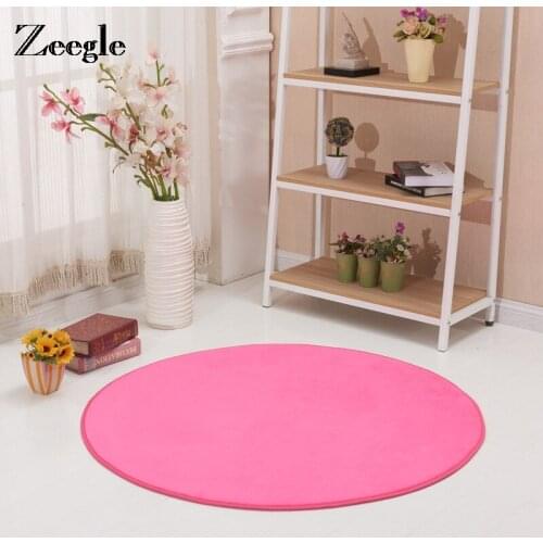 Zeegle Solid Round Carpet For Living Room Anti-slip Child Bedroom Rug Washable Absorbent Kids Crawling Mats Circle Yoga Mats