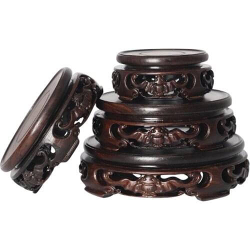 8.2-14.8cm Diameter Ebony Carved Bat Pattern Base Craftwork Solid Wood Base Flower Vases Stone Jade Teapot Aquarium Base