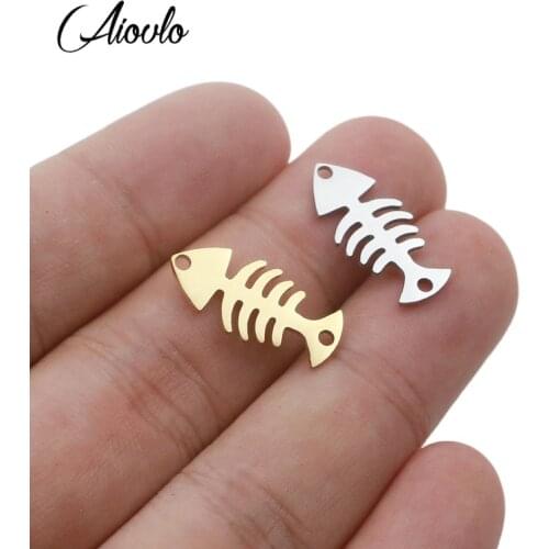 Aivlo 5pcs/lot Stainless Steel Fishbone Pendants Charm for Jewelry Making Gold Color Fish Bone Pendants Charm Fish Bone