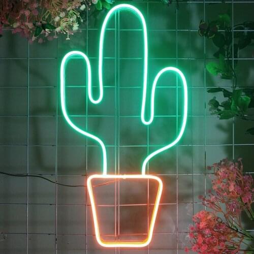 Custom Neon Sign Light Personalized Botany Cactus Decoration Transparen Acrylic12V Flex Led Light Home Ins Wall Decor Room Wall