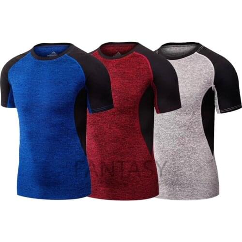 New Men Short Sleeves Shirt Male Breathable Quick Dry Workout Running Compression Fitness Male Sportswear