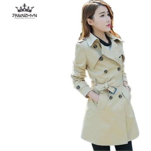 S-4XL Korea Style 2019 New Spring Autumn Double Breasted Trench Coat Fashion Slim Coats Medium Long OL Women Windbreaker SK83