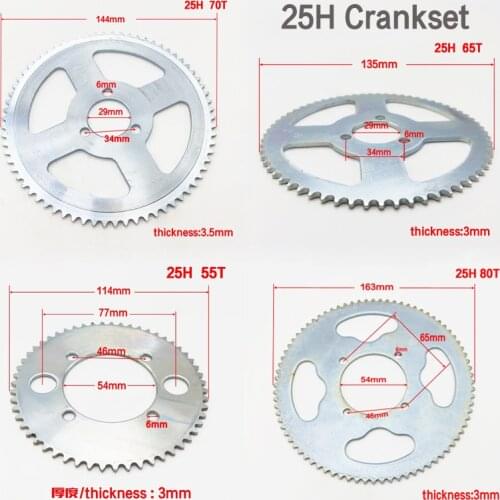 25H Crankset 55T 65T 70T80T Tooth 29/54MM Rear Sprocket for 47CC 49CC Mini Moto ATV Quad Dirt Pit Pocket Bike