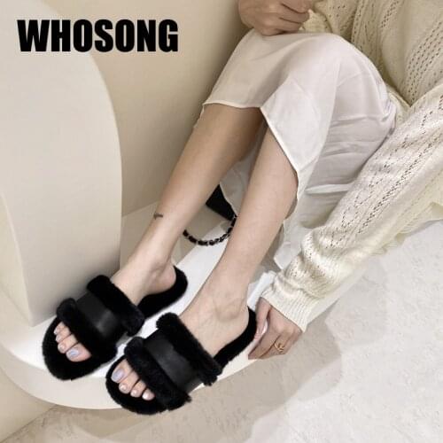 New Winter Women Slippers Girls Fashion Slides Woman Fur Flats Ladies Outside Flip Flops Shoes Female Black Brand Slides 2020