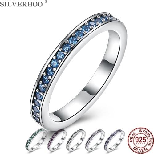 SILVERHOO Finger Rings For Women 925 Sterling Silver Colorful 5A+ Cubic Zirconia Vintage Ring Fine Jewelry Anniversary Gift