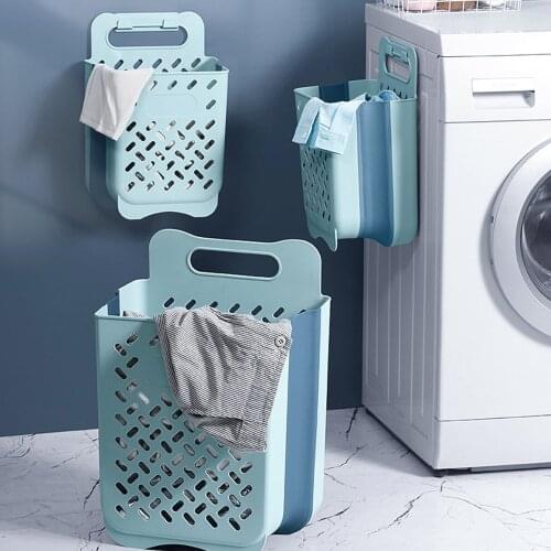 Foldable Laundry Basket Storage Bag Punch-free Homehold Wall Hanging Bathroom Supplies Clothes Hamper