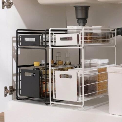 Carbon Steel Kitchen Sink Shelf Rack Organizor Holder White Black M L